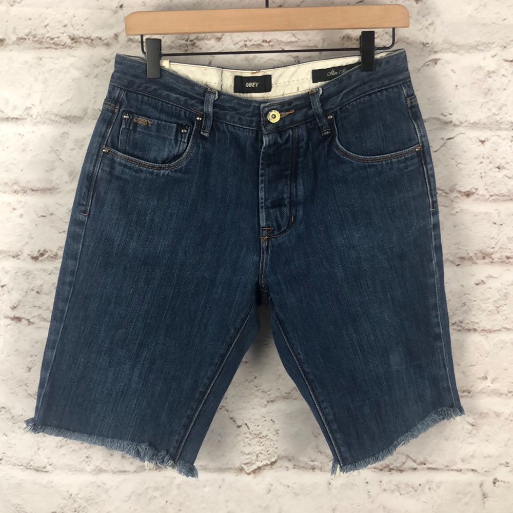 NWOT OBEY Frayed Jean Shorts Sz 32” Waist